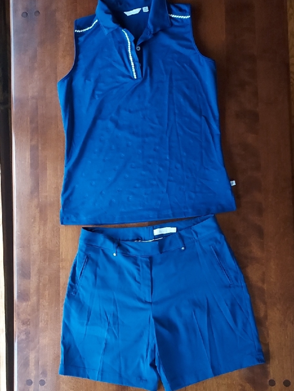 Lady Hagen Blue Sleeveless Polo Top and Matching Shorts Set